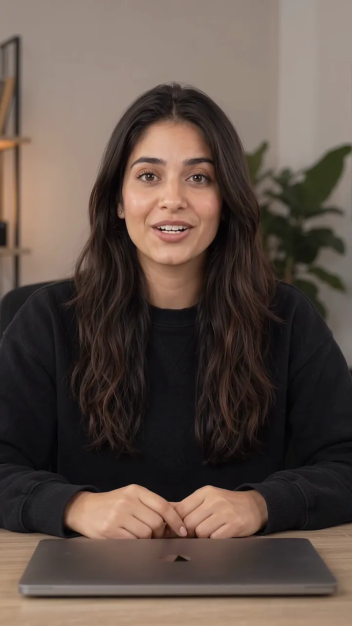Creator talking to camera at a desk, with word-timed video captions added by ClipTitle